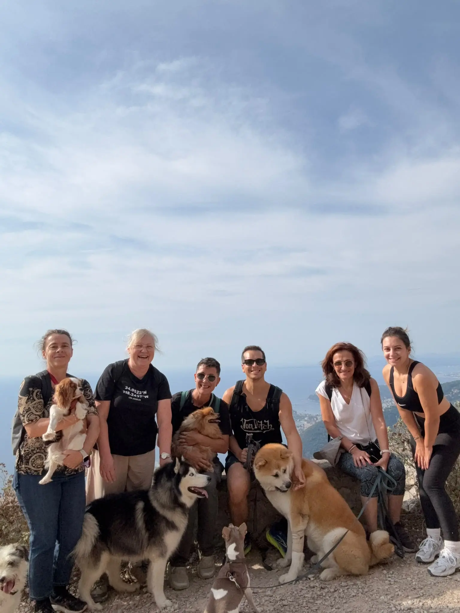 Propriétaires et chiens réunis au sommet pendant une Balade des Aventuriers